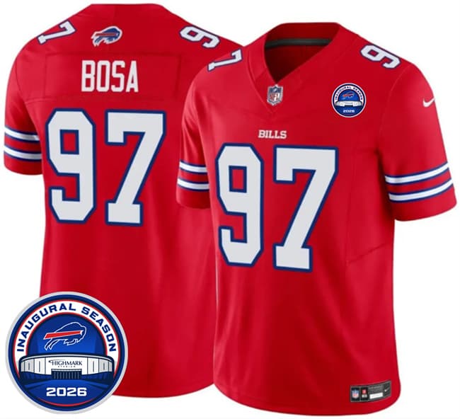Buffalo Bills #97 Joey Bosa Red F.U.S.E. 2026 Inaugural Season at Highmark Stadium Football Stitched Jersey Buffalo Bills #97 Joey Bosa Red F.U.S.E. 2026 Inaugural Season at Highmark Stadium Football Stitched Jersey