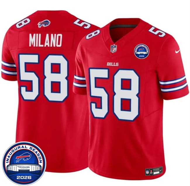 Buffalo Bills #58 Matt Milano Red F.U.S.E. 2026 Inaugural Season at Highmark Stadium Football Stitched Jersey Buffalo Bills #58 Matt Milano Red F.U.S.E. 2026 Inaugural Season at Highmark Stadium Football Stitched Jersey