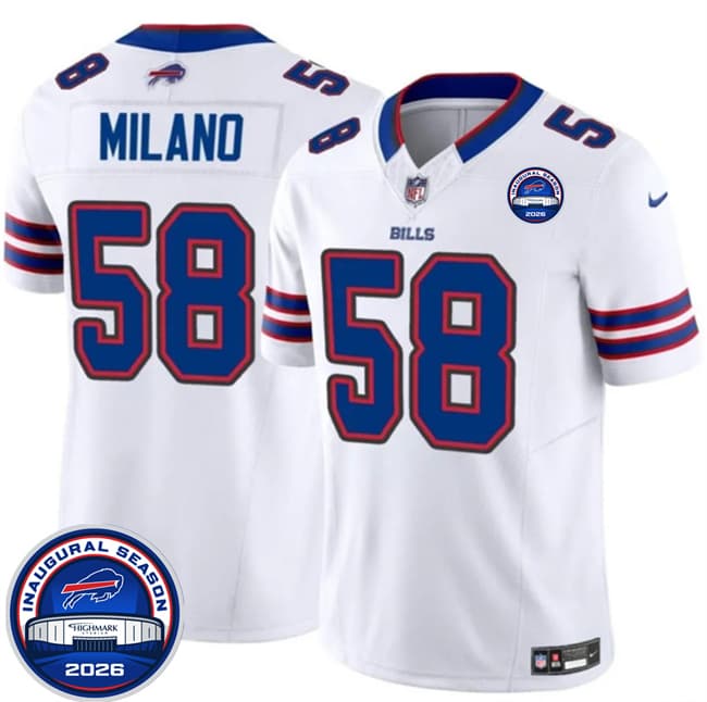 Buffalo Bills #58 Matt Milano White F.U.S.E. 2026 Inaugural Season at Highmark Stadium Football Stitched Jersey Buffalo Bills #58 Matt Milano White F.U.S.E. 2026 Inaugural Season at Highmark Stadium Football Stitched Jersey