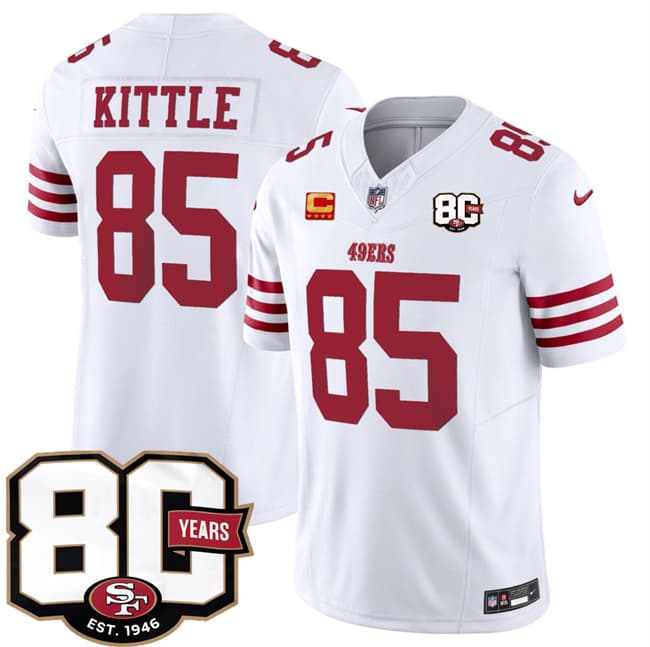 San Francisco 49ers #85 George kittle White 80th Anniversary Patch And 4-Star C Patch 2026 F.U.S.E. Vapor Untouchable Limited Football Stitched Jersey
