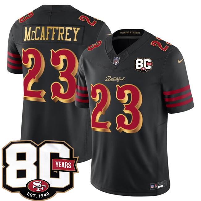 San Francisco 49ers #23 Christian McCaffrey Black 80th Anniversary Patch ??Rivalries?? 2026 F.U.S.E. Vapor Untouchable Limited Football Stitched Jersey San Francisco 49ers #23 Christian McCaffrey Black 80th Anniversary Patch ??Rivalries?? 2026 F.U.S.E. Vapor Untouchable Limited Football Stitched Jersey
