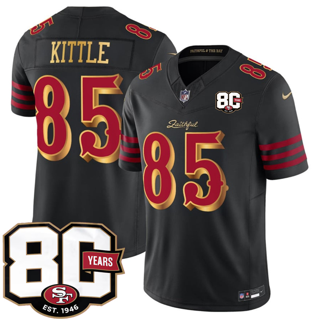 San Francisco 49ers #85 George kittle Black 80th Anniversary Patch ??Rivalries?? 2026 F.U.S.E. Vapor Untouchable Limited Football Stitched Jersey