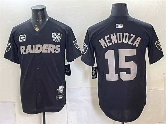 Las Vegas Raiders #15 Fernando Mendoza Black With 3-Star C Patch Nevada Silver Stat Patch And 65th Anniversary Patch Stitched Football Jersey