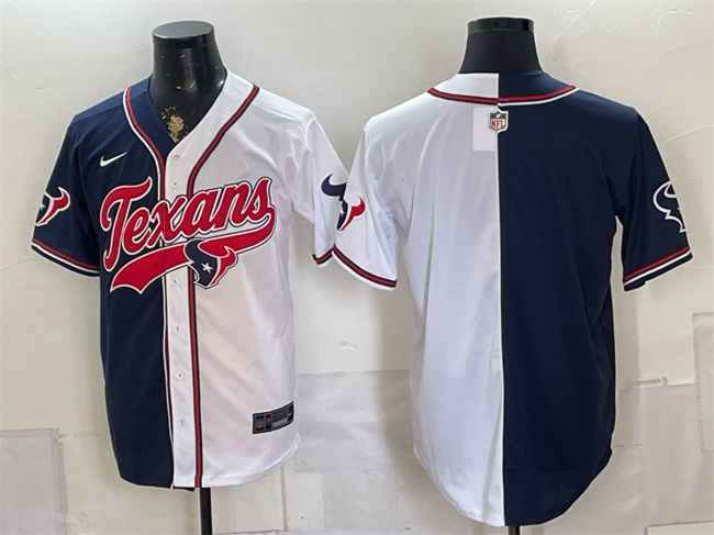 Houston Texans Blank Navy White Split With Patch Cool Base Stitched Baseball Jersey