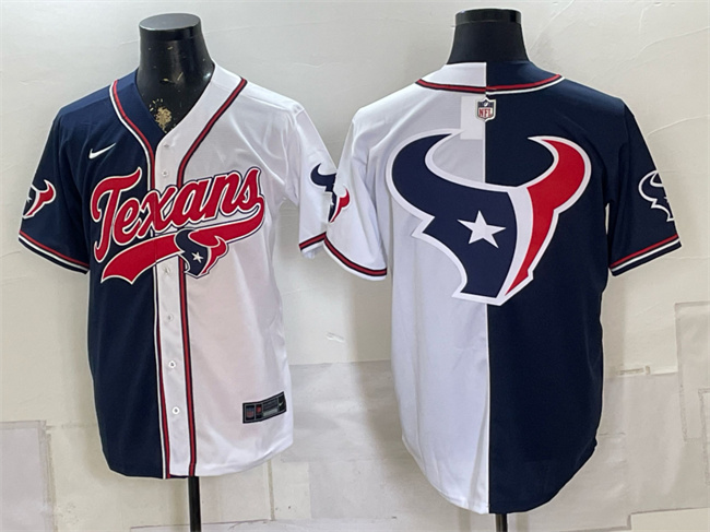 Houston Texans Team Big Logo Navy White Split With Patch Cool Base Stitched Baseball Jersey