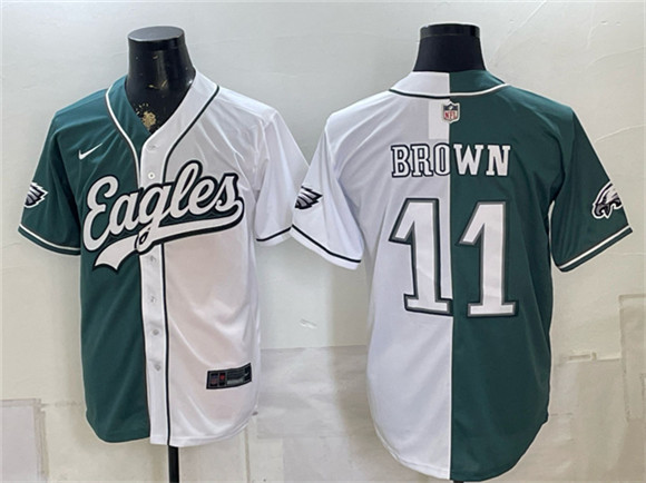 Philadelphia Eagles #11 A.J. Brown Green White Split Stitched Jersey Philadelphia Eagles #11 A.J. Brown Green White Split Stitched Jersey