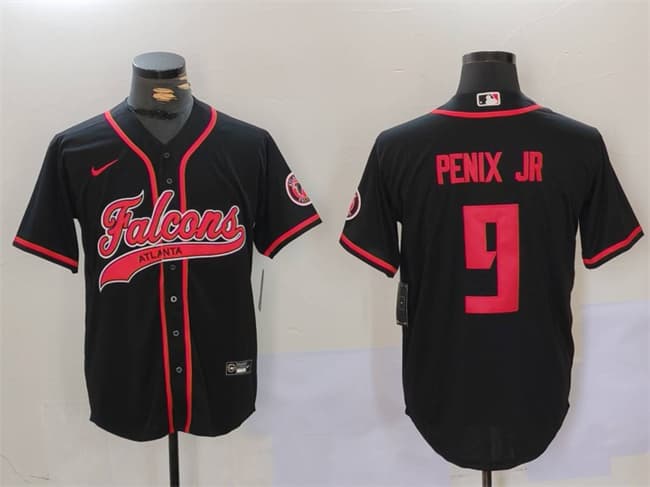 Atlanta Falcons #9 Michael Penix Jr. Black With Patch Cool Base Stitched Baseball Jersey Atlanta Falcons #9 Michael Penix Jr. Black With Patch Cool Base Stitched Baseball Jersey