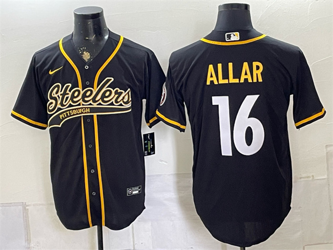 Pittsburgh Steelers #16 Drew Allar Black With Patch Cool Base Stitched Baseball Jersey