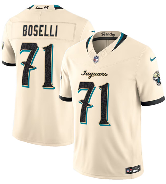 Jacksonville Jaguars #71 Tony Boselli Cream 2026 F.U.S.E. Rivalries Collection Limited Football Stitched Jersey Jacksonville Jaguars #71 Tony Boselli Cream 2026 F.U.S.E. Rivalries Collection Limited Football Stitched Jersey