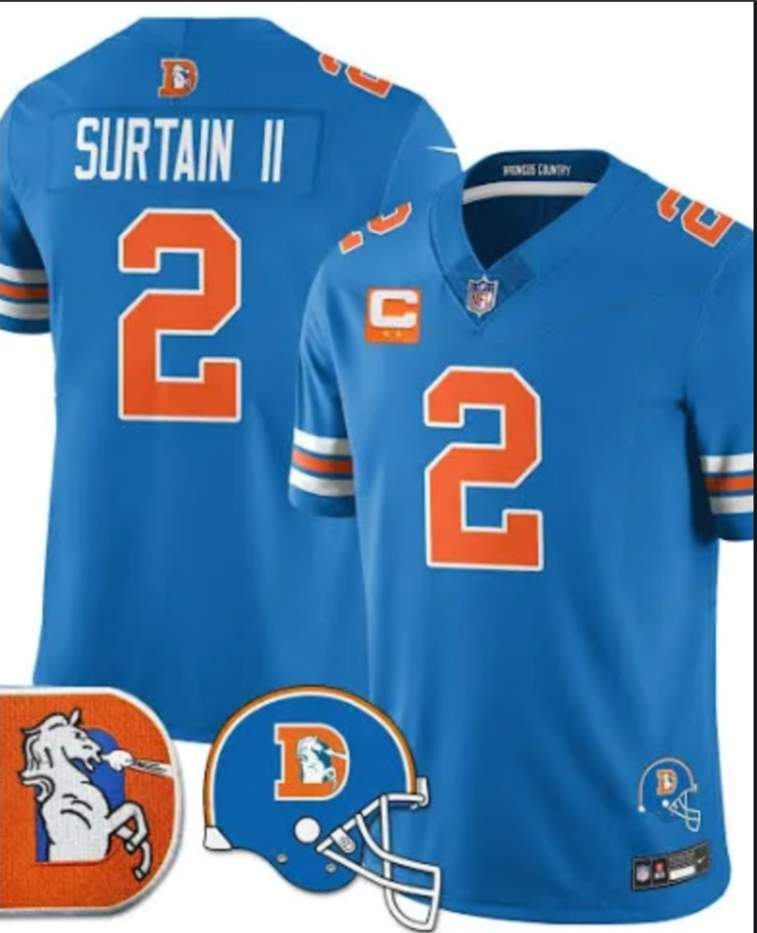 Denver Broncos #2 Patrick Surtain II Blue F.U.S.E. With 2-Star C Patch Throwback Vapor Limited Football Stitched Jersey Denver Broncos #2 Patrick Surtain II Blue F.U.S.E. With 2-Star C Patch Throwback Vapor Limited Football Stitched Jersey
