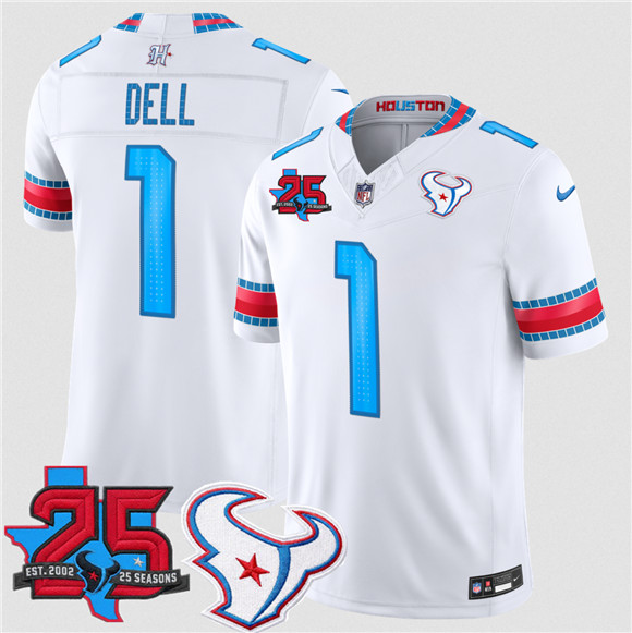 Houston Texans #1 Tank Dell White 2026 F.U.S.E. Rivalries Collection With 25th Anniversary Patch Limited Football Stitched Jersey