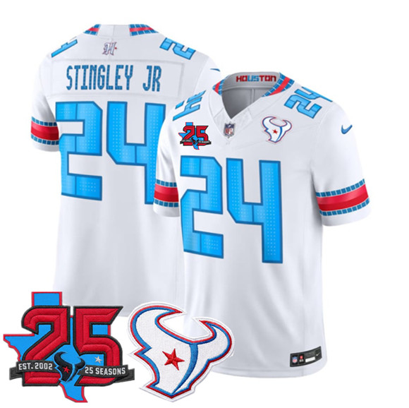 Houston Texans #24 Derek Stingley Jr. White 2026 F.U.S.E. Rivalries Collection With 25th Anniversary Patch Limited Football Stitched Jersey Houston Texans #24 Derek Stingley Jr. White 2026 F.U.S.E. Rivalries Collection With 25th Anniversary Patch Limited Football Stitched Jersey