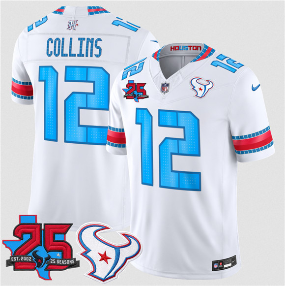 Houston Texans #12 Nico Collins White 2026 F.U.S.E.Rivalries Collection With 25th Anniversary Patch Limited Football Stitched Jersey Houston Texans #12 Nico Collins White 2026 F.U.S.E.Rivalries Collection With 25th Anniversary Patch Limited Football Stitched Jersey