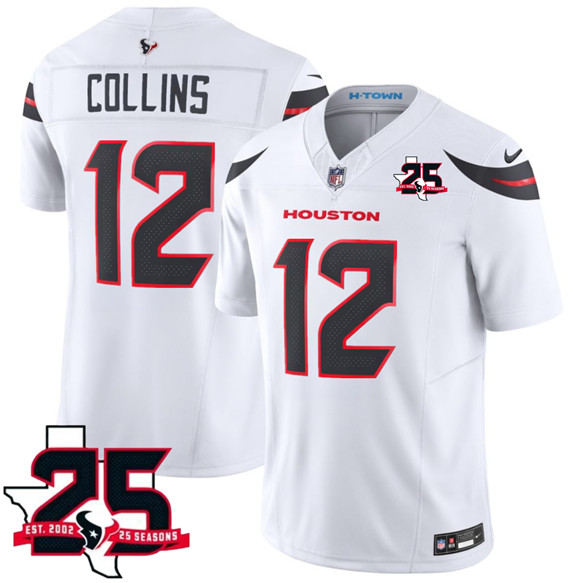Houston Texans #12 Nico Collins White 2026 F.U.S.E. With 25th Anniversary Patch Limited Football Stitched Jersey Houston Texans #12 Nico Collins White 2026 F.U.S.E. With 25th Anniversary Patch Limited Football Stitched Jersey