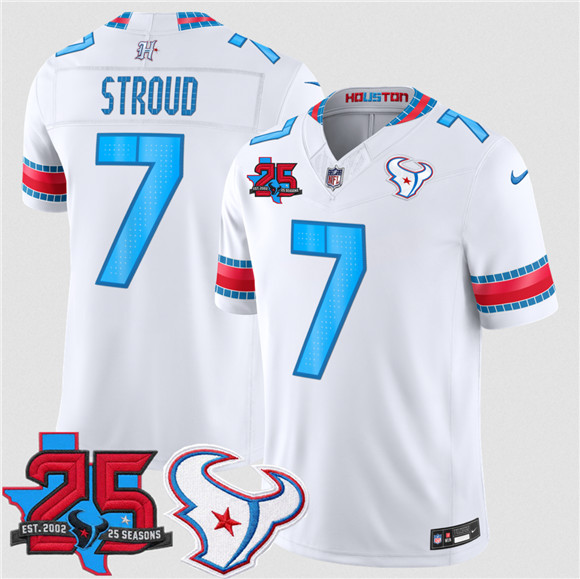 Houston Texans #7 C.J. Stroud White 2026 F.U.S.E. Rivalries Collection With 25th Anniversary Patch Limited Football Stitched Jersey Houston Texans #7 C.J. Stroud White 2026 F.U.S.E. Rivalries Collection With 25th Anniversary Patch Limited Football Stitched Jersey