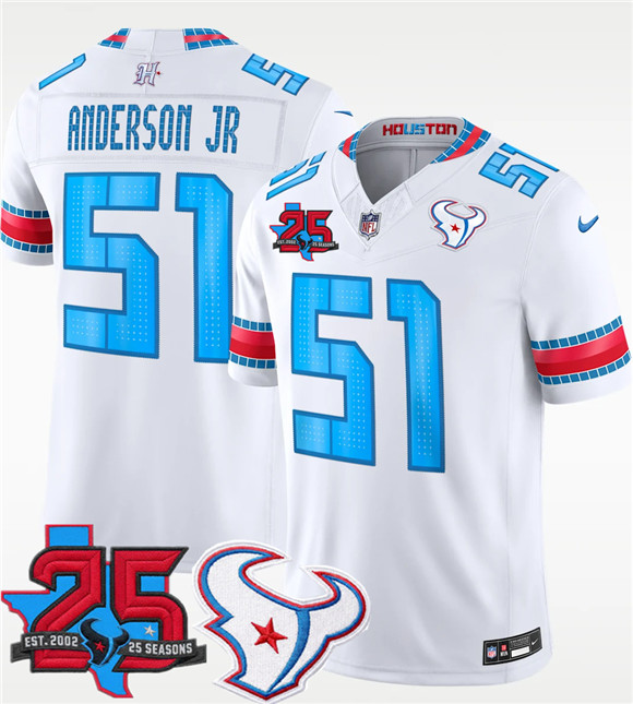 Houston Texans #51 Will Anderson Jr. White 2026 F.U.S.E. Rivalries Collection With 25th Anniversary Patch Limited Football Stitched Jersey