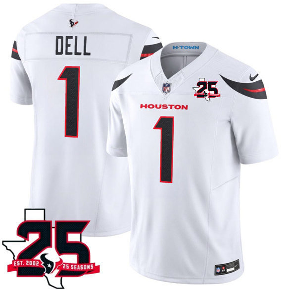 Houston Texans #1 Tank Dell White 2026 F.U.S.E. With 25th Anniversary Patch Limited Football Stitched Jersey