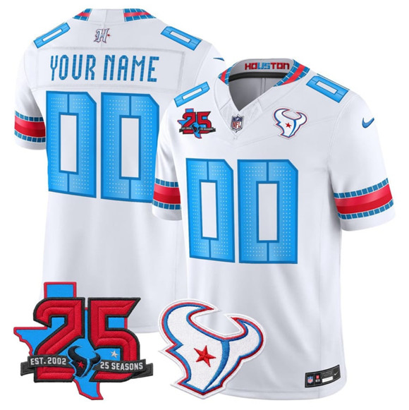 Houston Texans Active Player Custom White 2026 F.U.S.E. Rivalries Collection With 25th Anniversary Patch Limited Football Stitched Jersey Houston Texans Active Player Custom White 2026 F.U.S.E. Rivalries Collection With 25th Anniversary Patch Limited Football Stitched Jersey