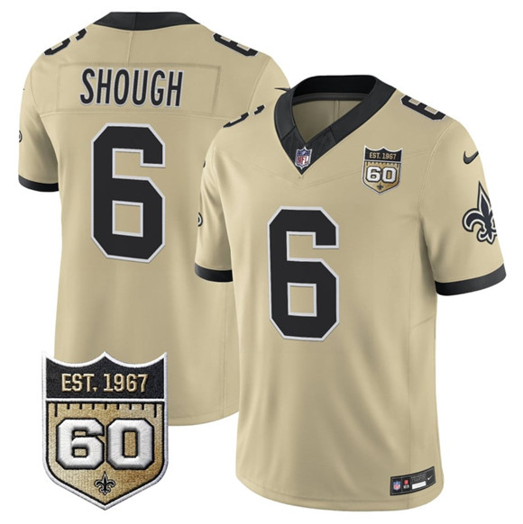 New Orleans Saints #6 Tyler Shough Gold 2026 F.U.S.E 60th Anniversary Patch Vapor Limited Football Stitched Jersey