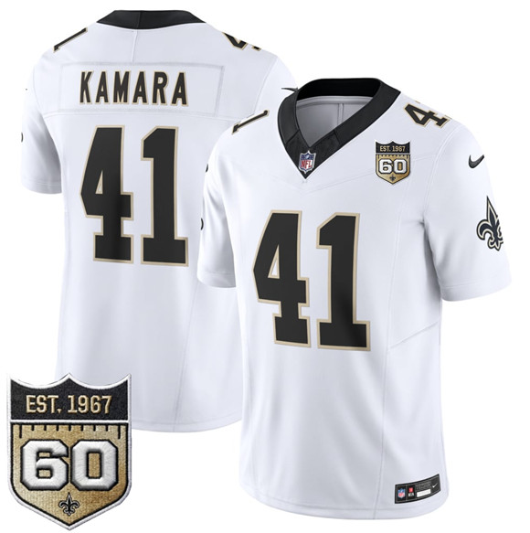 New Orleans Saints #41 Alvin Kamara White 2026 F.U.S.E 60th Anniversary Patch Vapor Limited Football Stitched Jersey