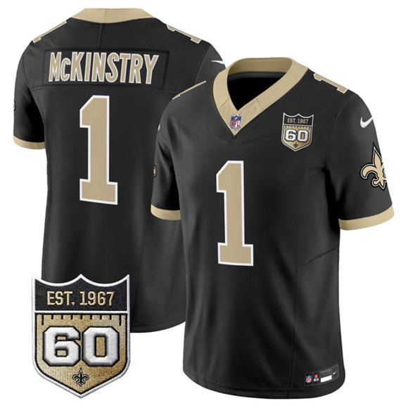 New Orleans Saints #1 Kool-Aid McKinstry Black 2026 F.U.S.E 60th Anniversary Patch Vapor Limited Football Stitched Jersey