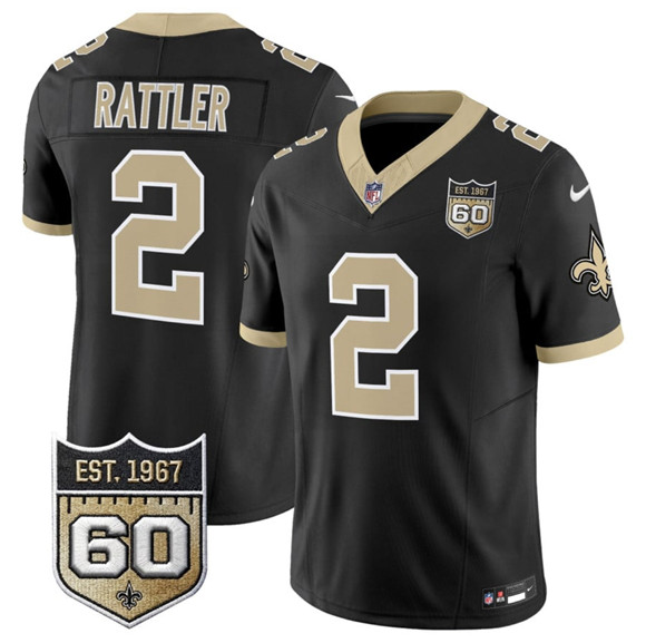 New Orleans Saints #2 Spencer Rattler Black 2026 F.U.S.E 60th Anniversary Patch Vapor Limited Football Stitched Jersey