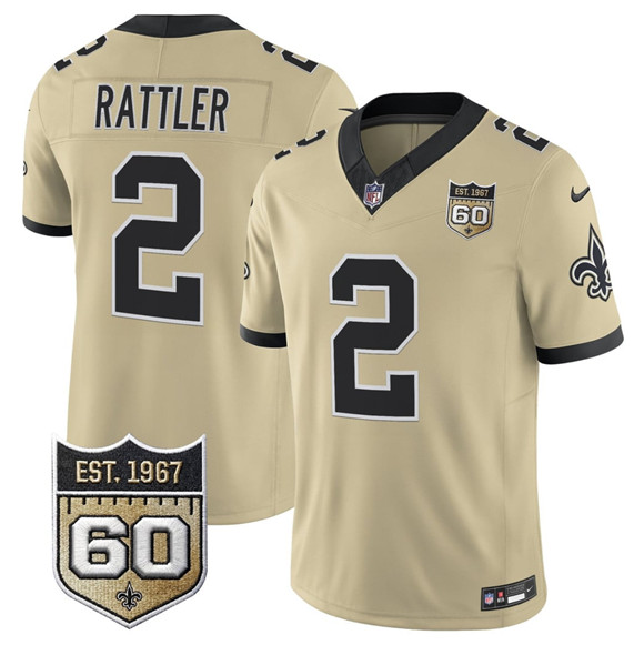New Orleans Saints #2 Spencer Rattler Gold 2026 F.U.S.E 60th Anniversary Patch Vapor Limited Football Stitched Jersey