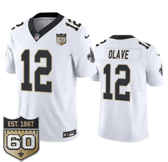New Orleans Saints #12 Chris Olave White 2026 F.U.S.E 60th Anniversary Patch Vapor Limited Football Stitched Jersey