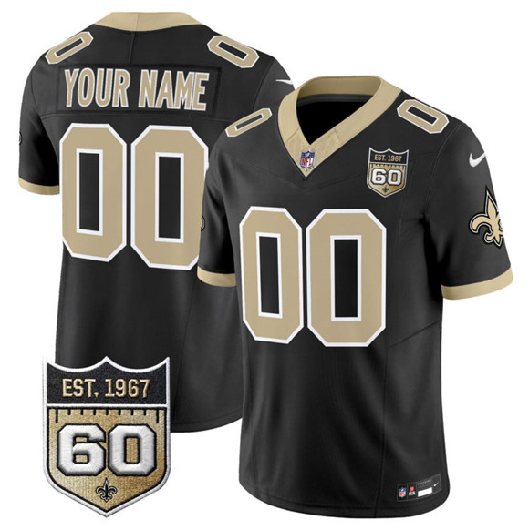 New Orleans Saints Active Player Custom Black F.U.S.E. 60th Anniversary Patch Vapor Limited Football Stitched Jersey New Orleans Saints Active Player Custom Black F.U.S.E. 60th Anniversary Patch Vapor Limited Football Stitched Jersey