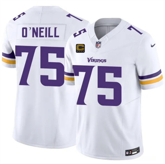 Minnesota Vikings #75 Brian O'Neill White 2026 F.U.S.E. 4-Star C Patch Vapor Untouchable Limited Football Stitched Jersey Minnesota Vikings #75 Brian O'Neill White 2026 F.U.S.E. 4-Star C Patch Vapor Untouchable Limited Football Stitched Jersey
