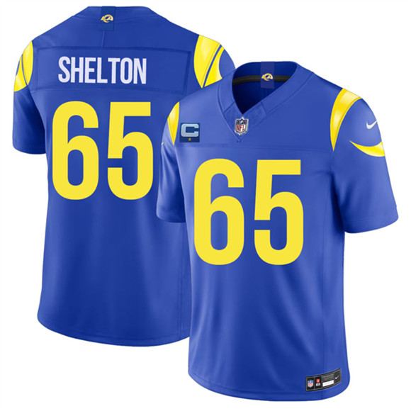 Los Angeles Rams #65 Coleman Shelton Royal 2026 F.U.S.E. 1-Star C Patch Vapor Limited Football Stitched Jersey