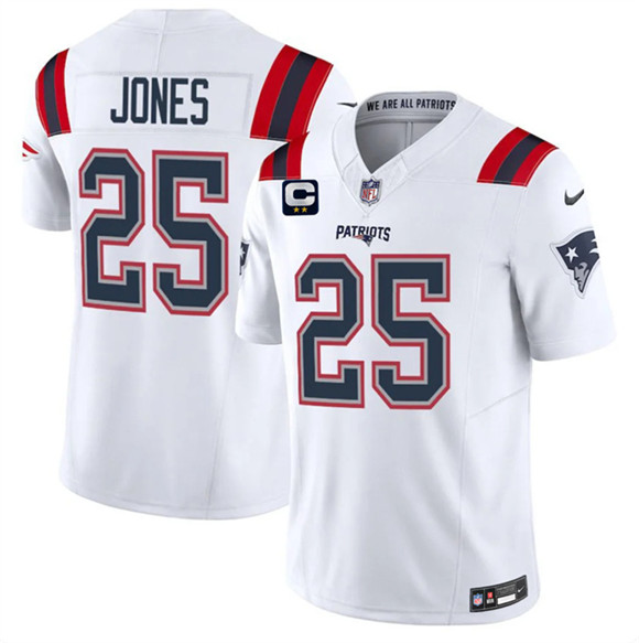 New England Patriots #25 Marcus Jones White 2026 F.U.S.E. 2-Star C Pach Vapor Limited Football Stitched Jersey