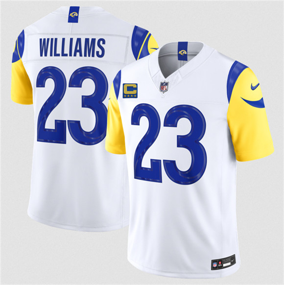 Los Angeles Rams #23 Kyren Williams White 2026 F.U.S.E. 4-Star C Patch Vapor Limited Football Stitched Jersey