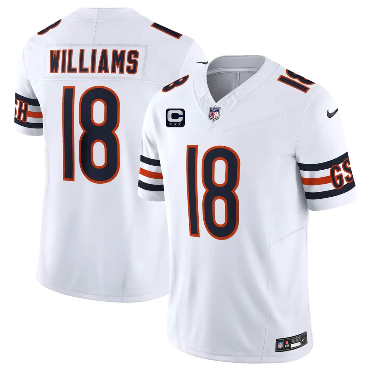 Chicago Bears #18 Caleb Williams White 2026 F.U.S.E. With 3-star C Patch Vapor Untouchable Limited Football Stitched Jersey Chicago Bears #18 Caleb Williams White 2026 F.U.S.E. With 3-star C Patch Vapor Untouchable Limited Football Stitched Jersey