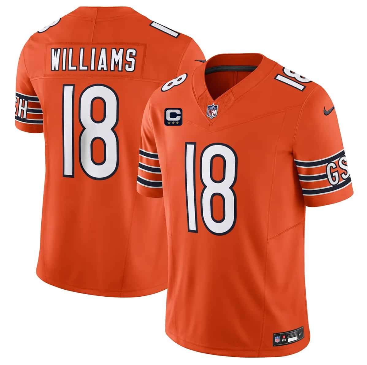 Chicago Bears #18 Caleb Williams Orange 2026 F.U.S.E. With 3-star C Patch Vapor Untouchable Limited Football Stitched Jersey Chicago Bears #18 Caleb Williams Orange 2026 F.U.S.E. With 3-star C Patch Vapor Untouchable Limited Football Stitched Jersey
