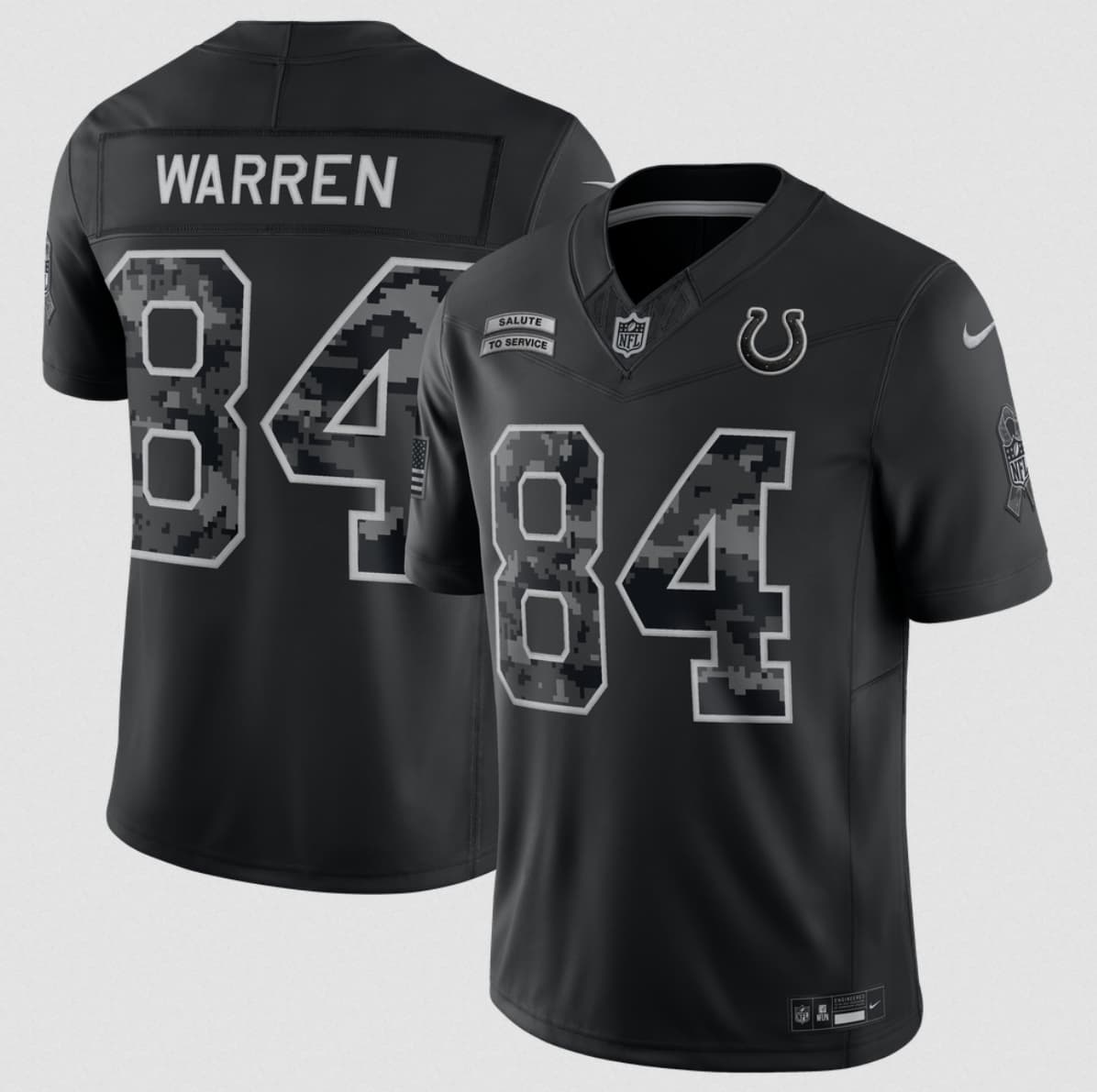 Indianapolis Colts #84 Tyler Warren Black 2026 F.U.S.E. Salute to Service Limited Football Stitched Jersey Indianapolis Colts #84 Tyler Warren Black 2026 F.U.S.E. Salute to Service Limited Football Stitched Jersey