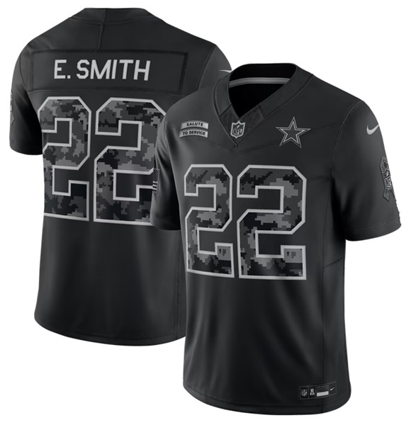 Dallas Cowboys #22 Emmitt Smith Black 2026 F.U.S.E. Salute to Service Limited Stitched Football Jersey Dallas Cowboys #22 Emmitt Smith Black 2026 F.U.S.E. Salute to Service Limited Stitched Football Jersey