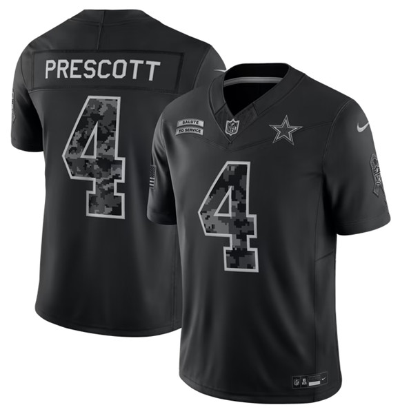 Dallas Cowboys #4 Dak Prescott Black 2026 F.U.S.E. Salute to Service Limited Stitched Football Jersey Dallas Cowboys #4 Dak Prescott Black 2026 F.U.S.E. Salute to Service Limited Stitched Football Jersey