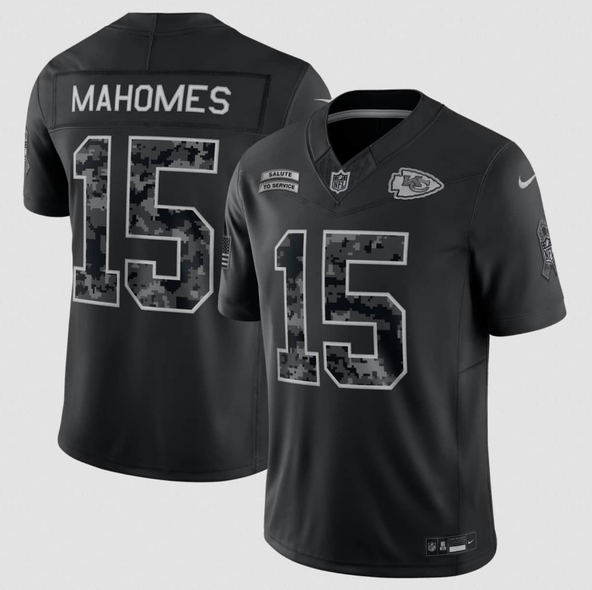 Kansas City Chiefs #15 Patrick Mahomes Black 2026 F.U.S.E. Salute to Service Limited Football Stitched Jersey