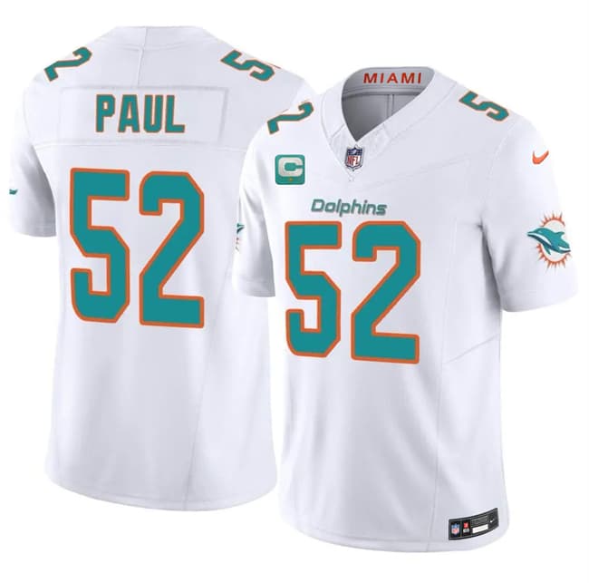 Miami Dolphins #52 Patrick Paul White 2026 F.U.S.E. 1-Star C Patch Vapor Limited Football Stitched Jersey Miami Dolphins #52 Patrick Paul White 2026 F.U.S.E. 1-Star C Patch Vapor Limited Football Stitched Jersey