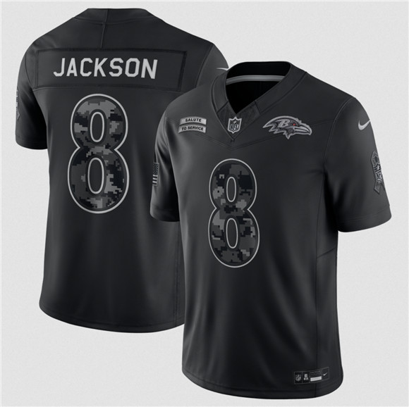 Baltimore Ravens #8 Lamar Jackson Black F.U.S.E. 2026 Salute to Service Limited Football Stitched Jersey Baltimore Ravens #8 Lamar Jackson Black F.U.S.E. 2026 Salute to Service Limited Football Stitched Jersey