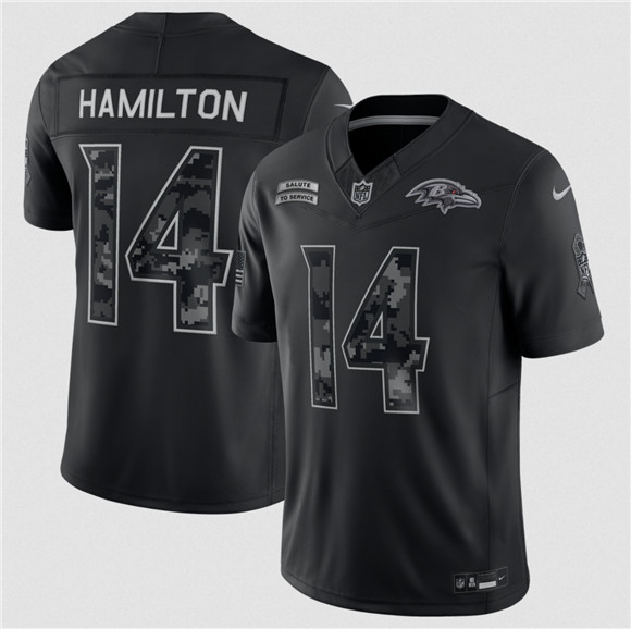 Baltimore Ravens #14 Kyle Hamilton Black F.U.S.E. 2026 Salute to Service Limited Football Stitched Jersey Baltimore Ravens #14 Kyle Hamilton Black F.U.S.E. 2026 Salute to Service Limited Football Stitched Jersey
