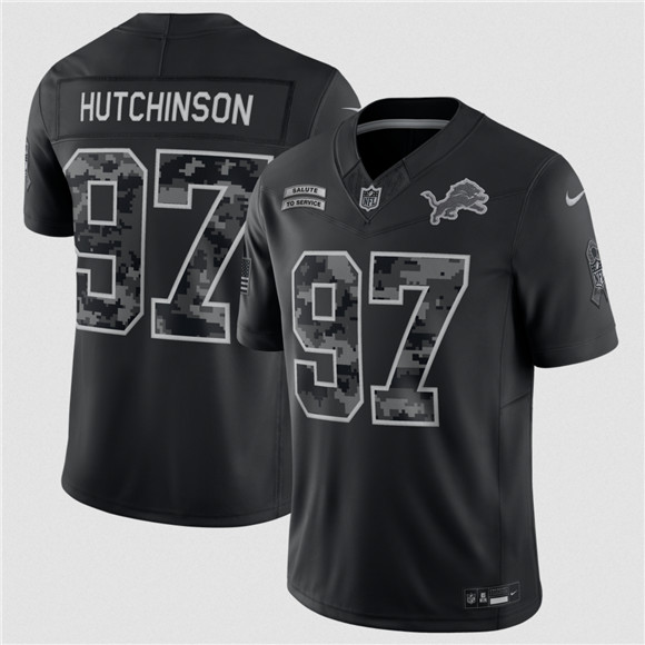 Detroit Lions #97 Aidan Hutchinson Black F.U.S.E. 2026 Salute to Service Limited Football Stitched Jersey