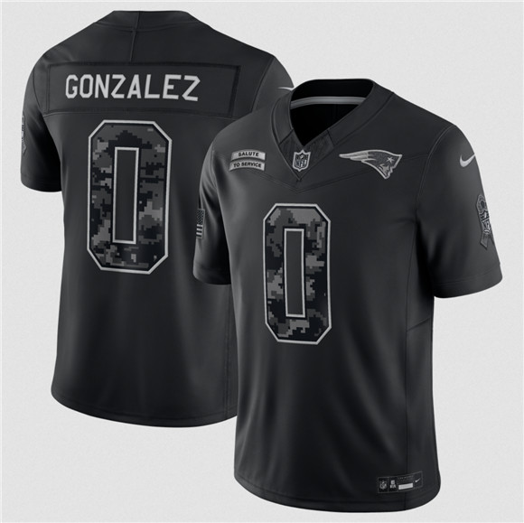 New England Patriots #0 Christian Gonzalez Black 2026 Salute to Service Limited Football Stitched Jersey