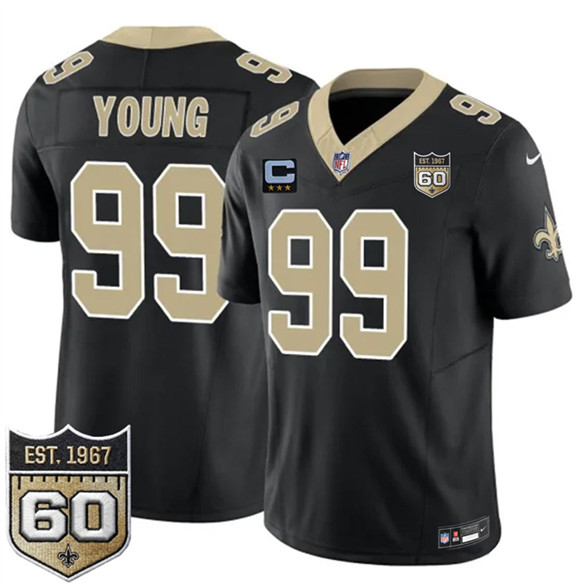 New Orleans Saints #99 Chase Young Black 2026 F.U.S.E With 3-Star C Patch And 60th Anniversary Patch Vapor Limited Football Stitched Jersey New Orleans Saints #99 Chase Young Black 2026 F.U.S.E With 3-Star C Patch And 60th Anniversary Patch Vapor Limited Football Stitched Jersey