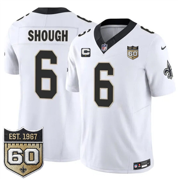 New Orleans Saints #6 Tyler Shough White 2026 F.U.S.E With 1-Star C Patch And 60th Anniversary Patch Vapor Limited Football Stitched Jersey