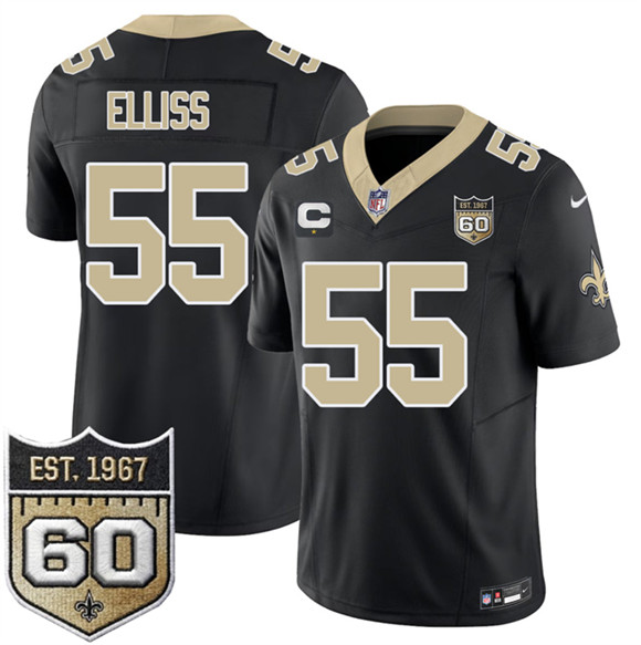 New Orleans Saints #55 Kaden Elliss Black 2026 F.U.S.E With 1-Star C Patch And 60th Anniversary Patch Vapor Limited Football Stitched Jersey