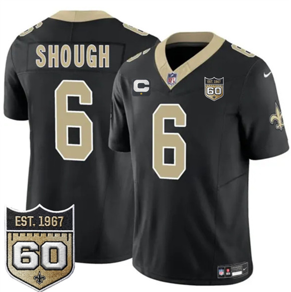 New Orleans Saints #6 Tyler Shough Black 2026 F.U.S.E With 1-Star C Patch And 60th Anniversary Patch Vapor Limited Football Stitched Jersey
