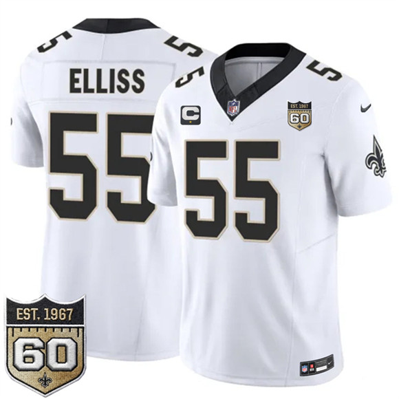New Orleans Saints #55 Kaden Elliss White 2026 F.U.S.E With 1-Star C Patch And 60th Anniversary Patch Vapor Limited Football Stitched Jersey