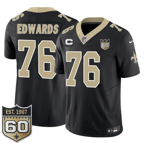 New Orleans Saints #76 David Edwards Black 2026 F.U.S.E With 1-Star C Patch And 60th Anniversary Patch Vapor Limited Football Stitched Jersey